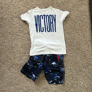 Crewcuts/Mini Boden Outfit with two short sleeved tops. Size 8.